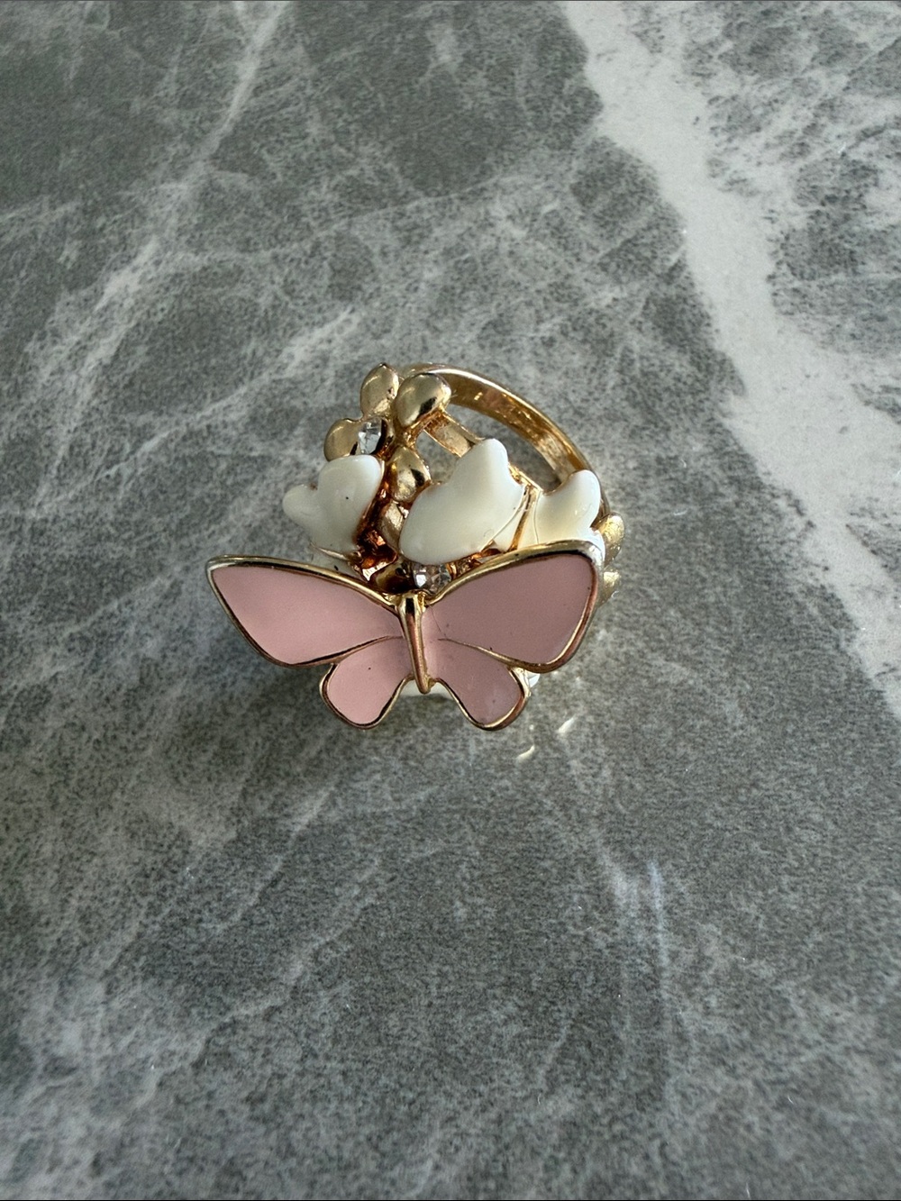 Women Jewelry Pink Butterfly Ring with White Accent Flowers